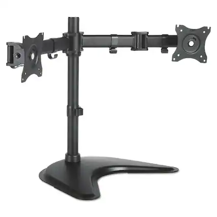 Front. KanTek - 32 in. x 13 in. x 17.5 in. Supports 18 lbs. Dual Monitor Articulating Desktop Stand for 13 in. to 27 in. Monitors - Black.