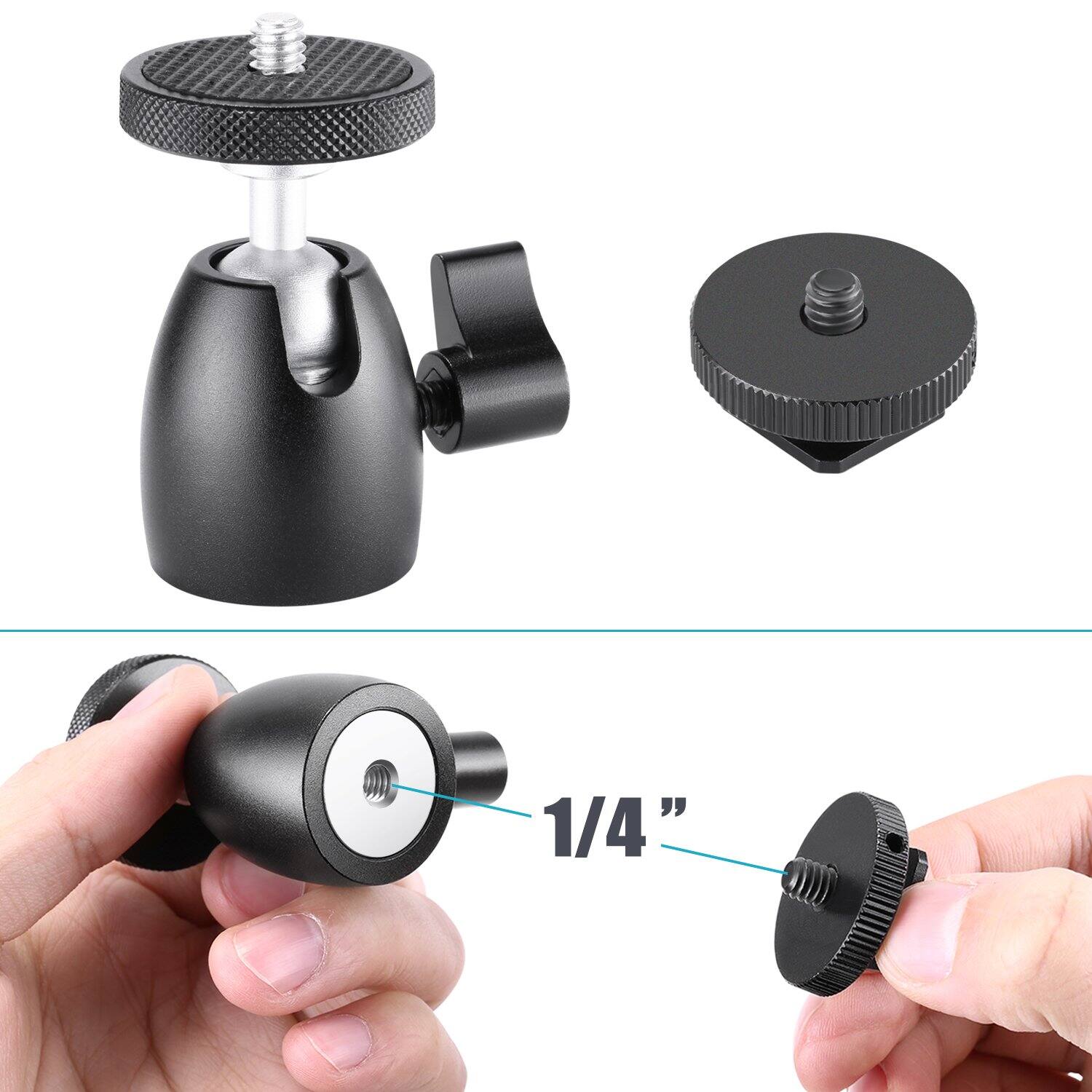 Back. Neewer - Mini Ball Head Mount with Phone Holder & Hot Shoe, 1/4" Screw, 4.4lb Load - Black.