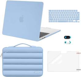 mosiso - Hard Case Set for MacBook Air 13 inch M5 M4 M3 M2 2022-2026 with Puffy Bag&Keyboard Cover&Webcam Cover&Screen Protector - Air Blue