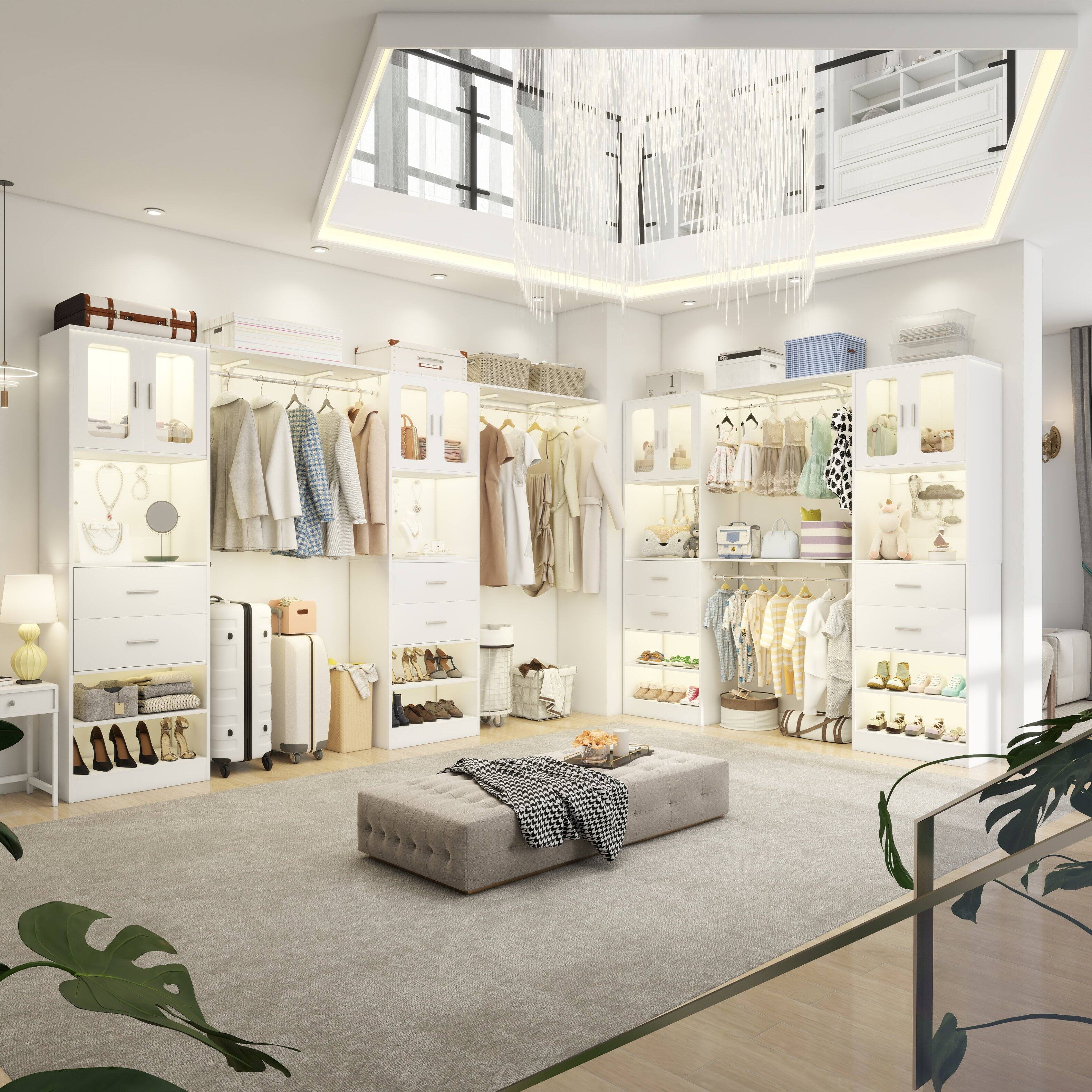 Alt View 2. Aheaplus - 41'' - 120'' Adjustable Wardrobe System with Drawers, Cabinets, and Hanging Rods, Large Closet System Sets - White.