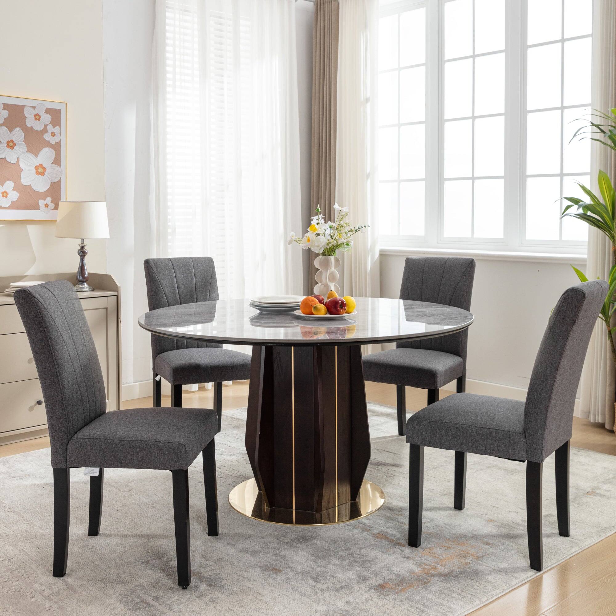 Alt View 4. Vecelo - Modern Dining Chairs Set of 6 - High Back PU Leather, Ergonomic Support, 260lb Capacity, Solid Wood Legs - Dark Grey.