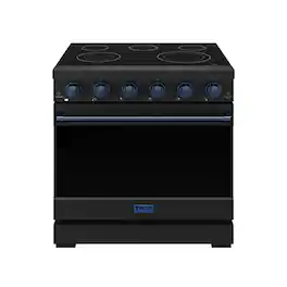 Gordon Ramsay Series by Thor Kitchen 6.0 Cu. Ft Freestanding Electric Range with Navy Blue Hardware - Black