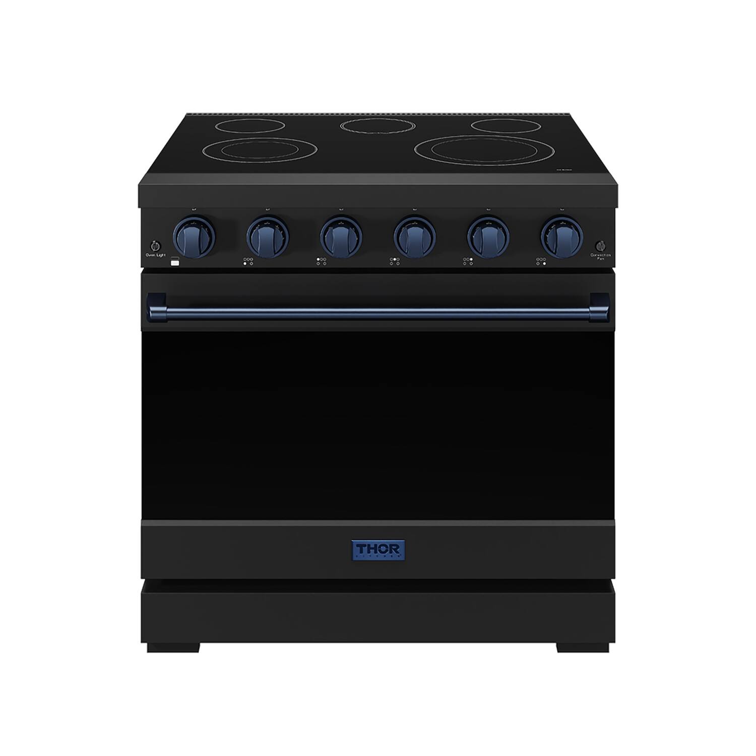 Front. Thor Kitchen - Gordon Ramsay Series by Thor Kitchen 6.0 Cu. Ft Freestanding Electric Range with Navy Blue Hardware - Black.