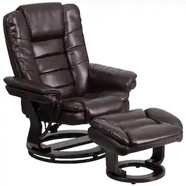 Alamont Home - Bali LeatherSoft Multi-Position Recliner &Ottoman w/Swivel Mahogany Wood Base - Brown