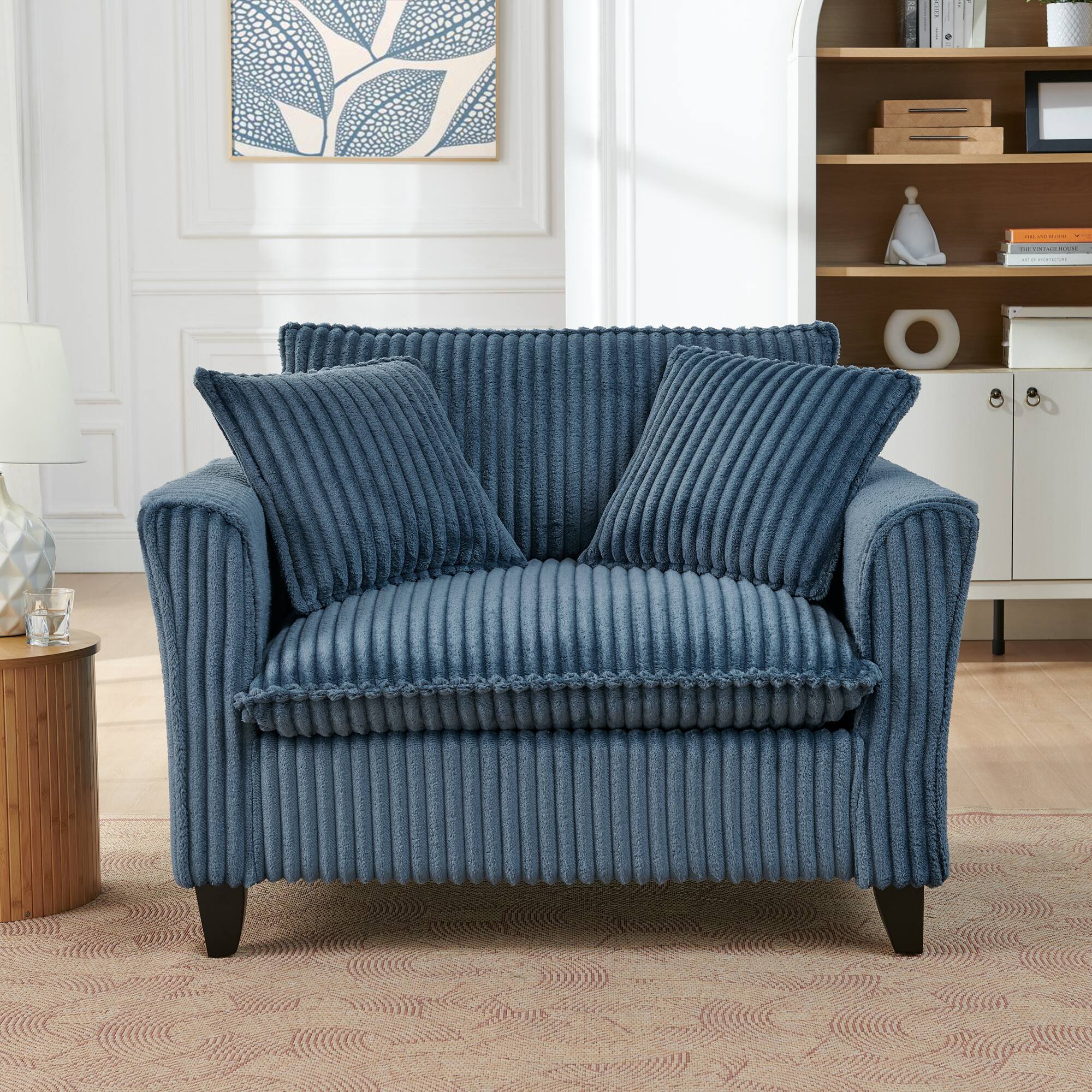 Angle. GOODSILO - Comfortable Single Sofa Chair with Backrest & Armrests - Living Room & Bedroom Accent - Blue.