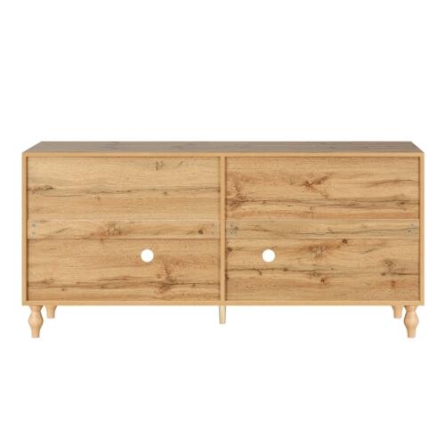 Alt View 3. LUCKY ONE - Freestanding Large Storage Cabinet with Carved Flower Door Metal Handle for Living Room Kitchen Entryway - Natural Wood.