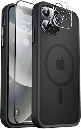 Entronix - Complete Protection Bundle for iPhone 13 Pro Max - Matte Case, Screen Protector & Lens Protector - Black