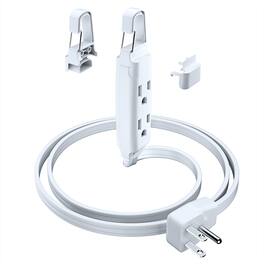 Maximm - Extension Cord with Removable Easy-Hook System, 1 ft, 3 Outlet Extension Cord 90° Flat Plug, UL Certified - White