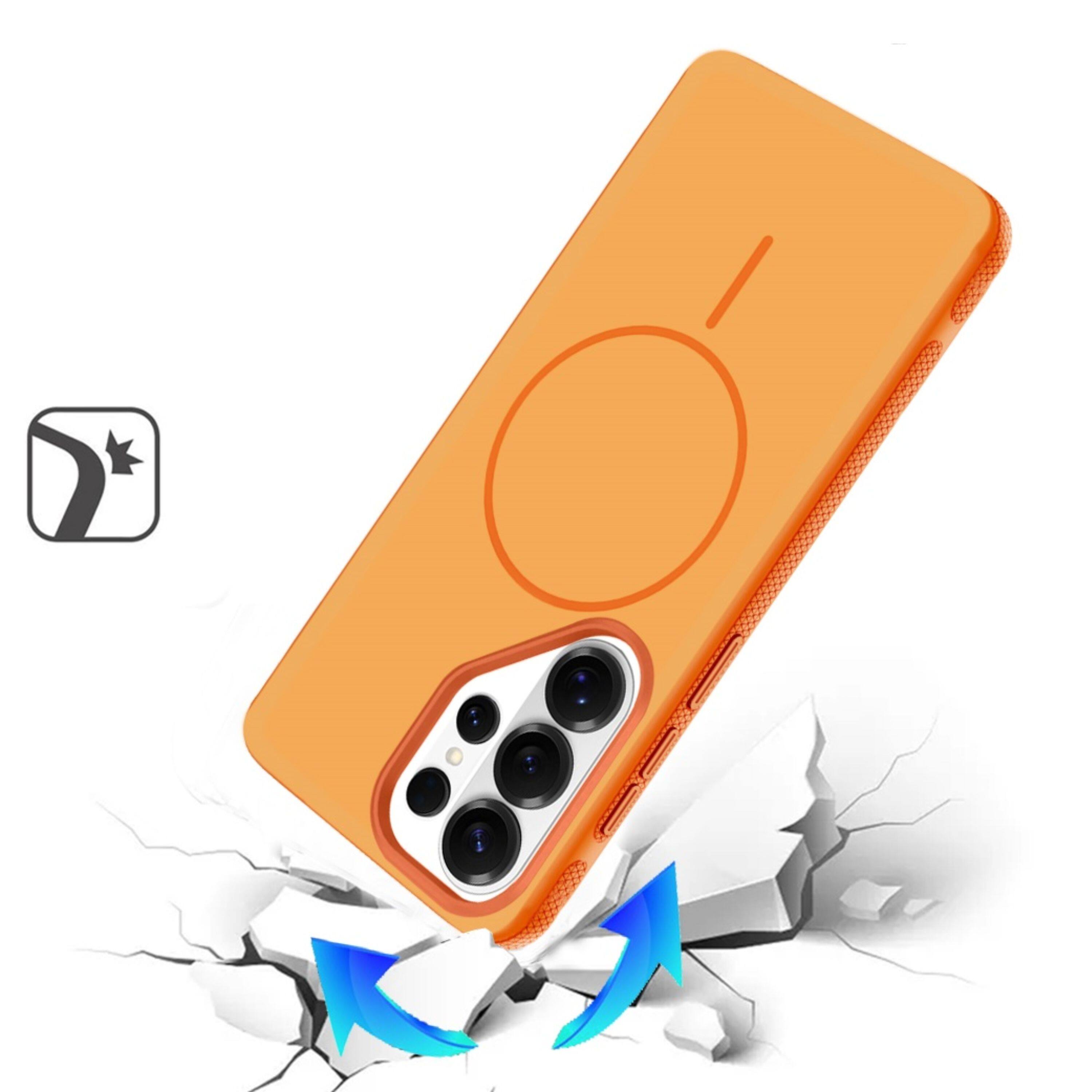 Angle. Kitcheniva - Rugged Side Grip Magnetic Circle Phone Case With Tempered Glass For Samsung Galaxy S25 Ultra Cosmic Orange - Cosmic Orange.