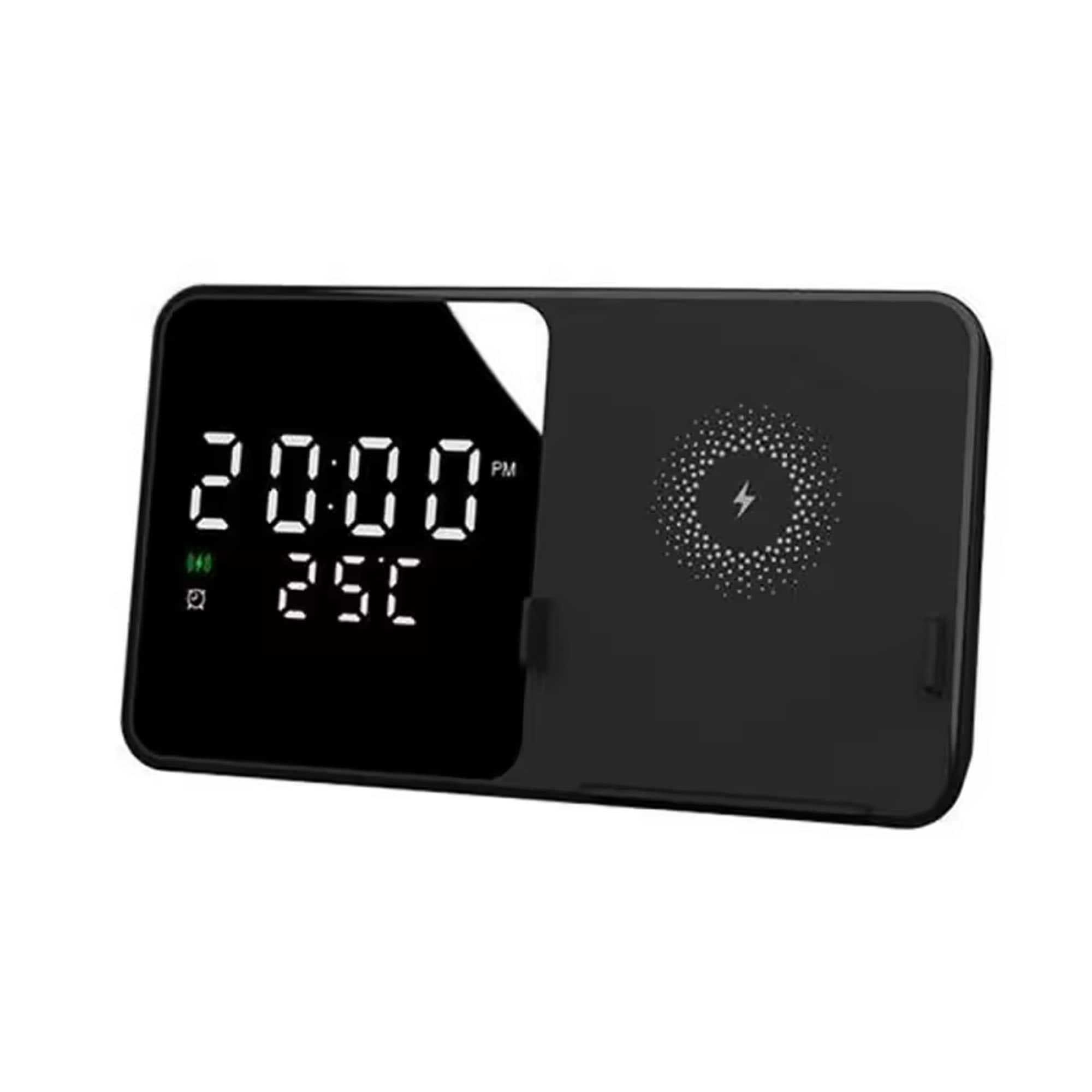 YONWAY - 15 W Wireless Charging Station with Digital Clock and Thermometer, for All Phones that Support Wireless Charging