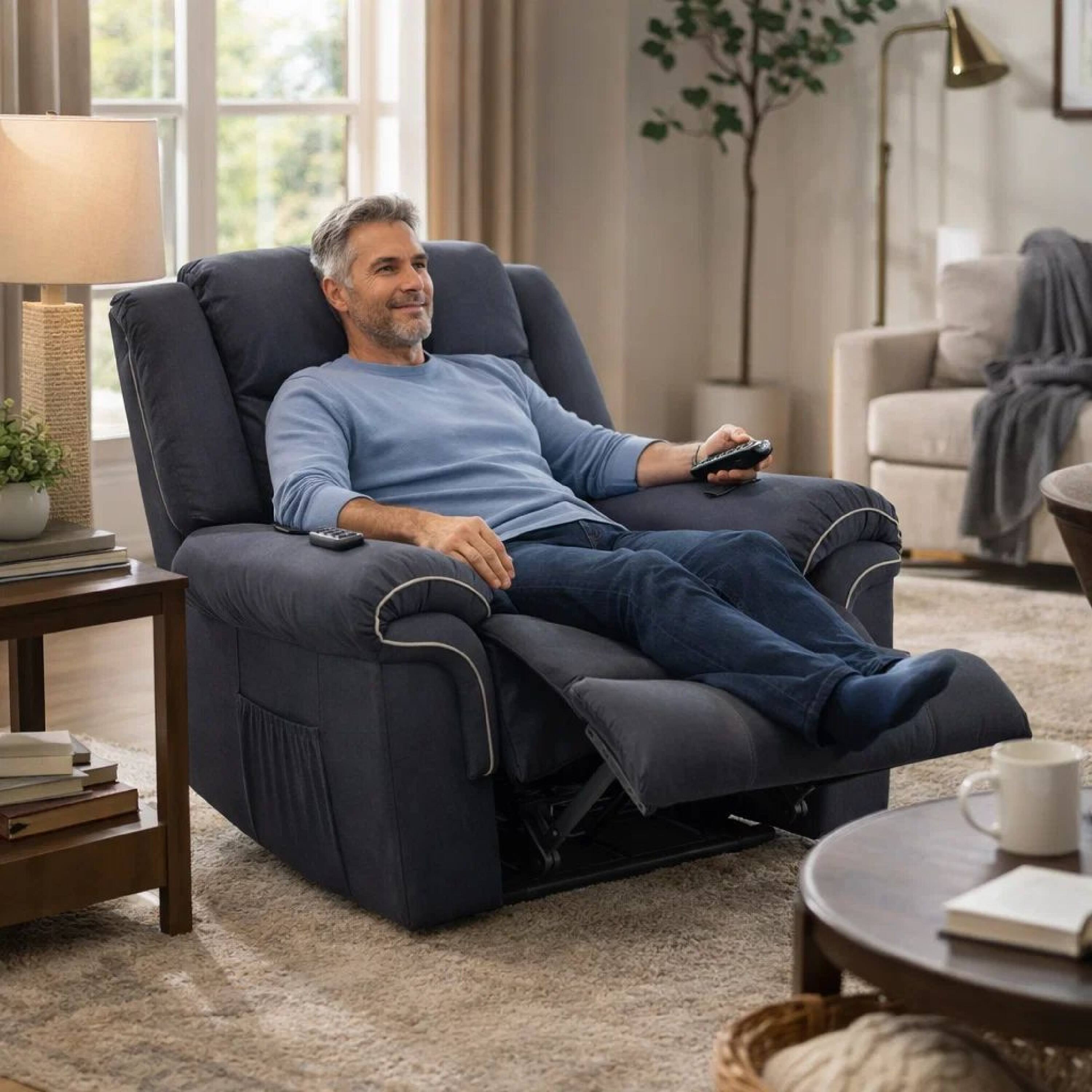 Alt View 3. Manhattan Lane - Seru Power Motion Lift and Recliner Chair, Heated Massage, - Dark Gray.