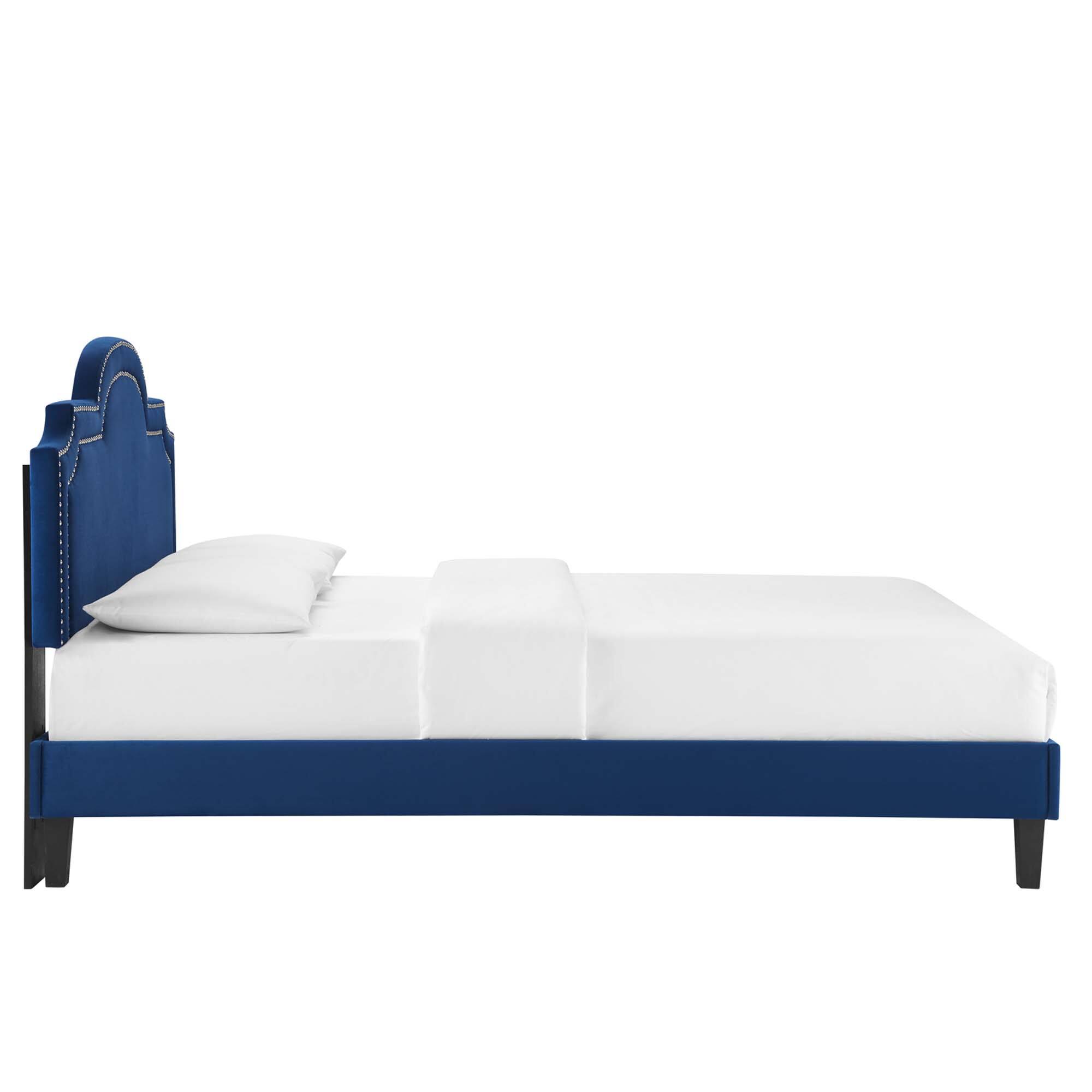 Back. Modway - Soleil Performance Velvet King Bed - Blue.