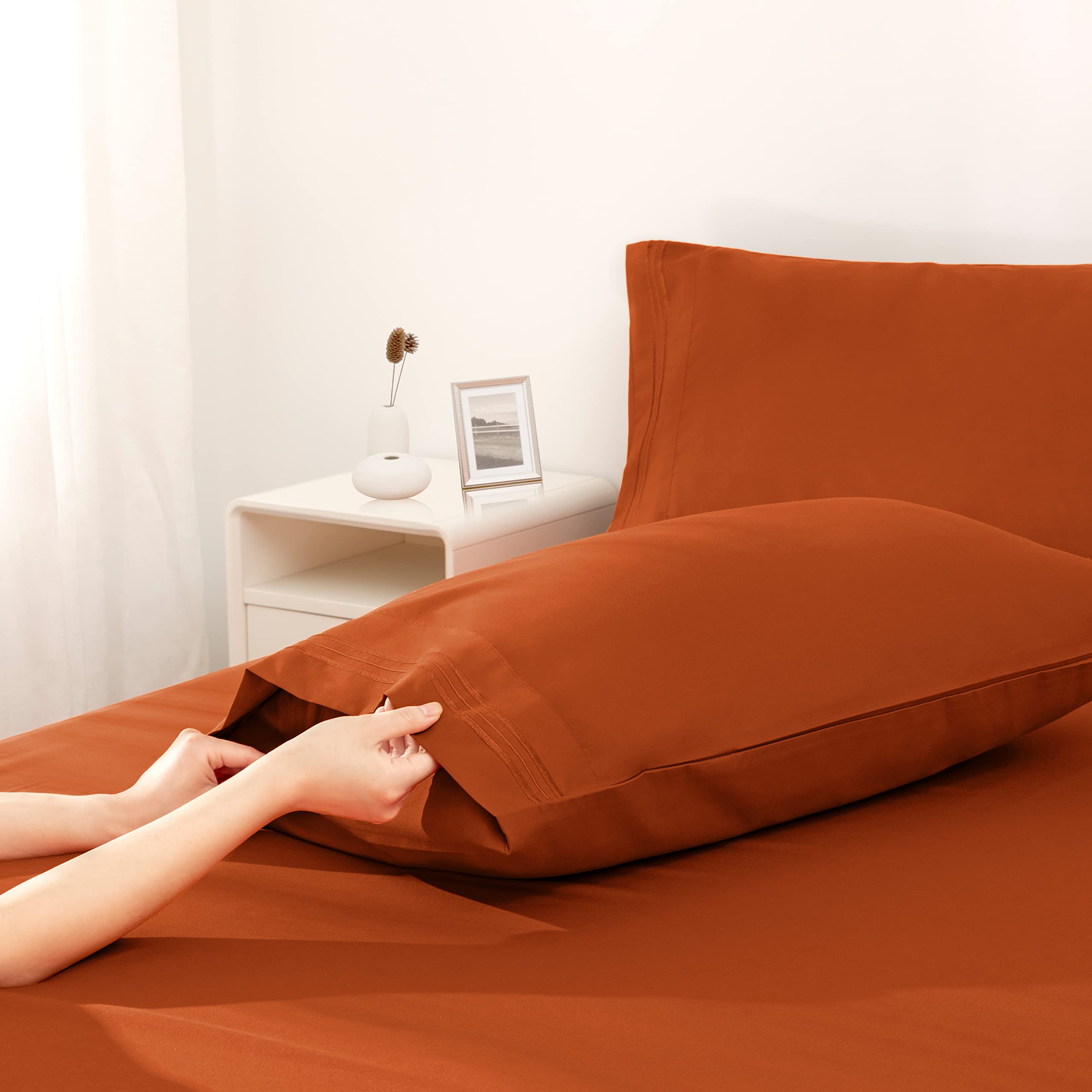 Alt View 1. Stylel Star - Burnt Orange King Size Sheet Set - 6 Piece Luxury 1800 Thread Count Bedding Sheets & Pillowcases 16 Inch Deep - Burnt Orange-Queen (4Pc).