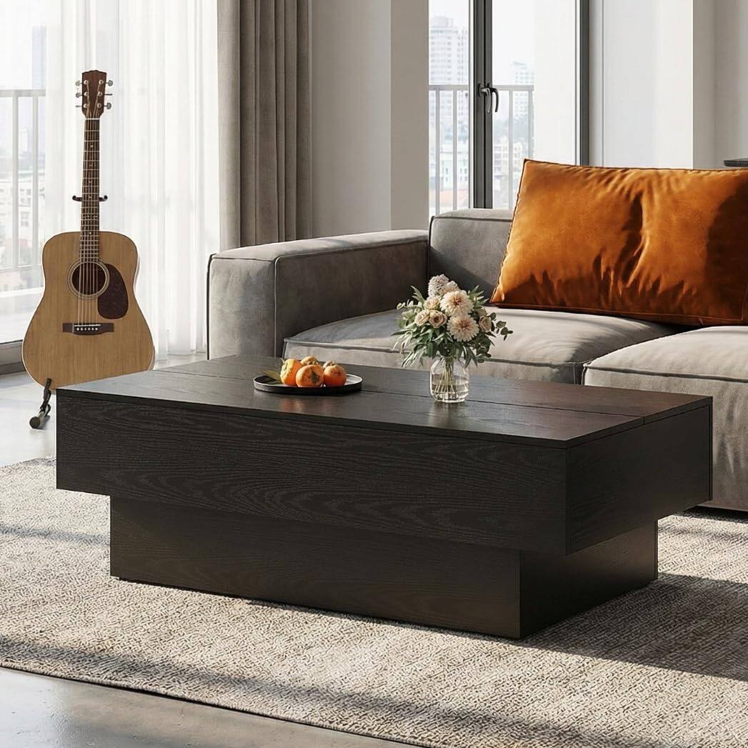Alt View 4. Tribesigns - 55" Black Rectangle Coffee Table for Living Room - Black.