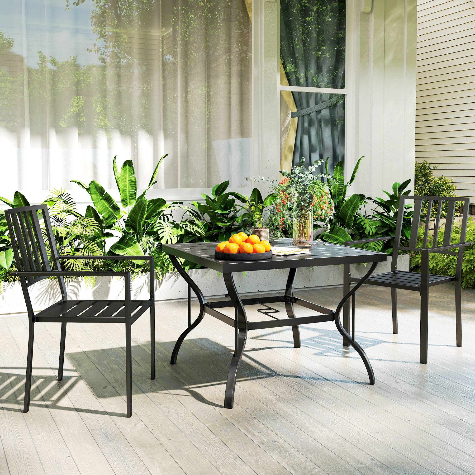 Alt View 7. Outsunny - Set of 2 Patio Dining Chairs, Stackable Outdoor Garden Bistro Chairs with Metal Slatted Seat & Backrest for Yard - Black.