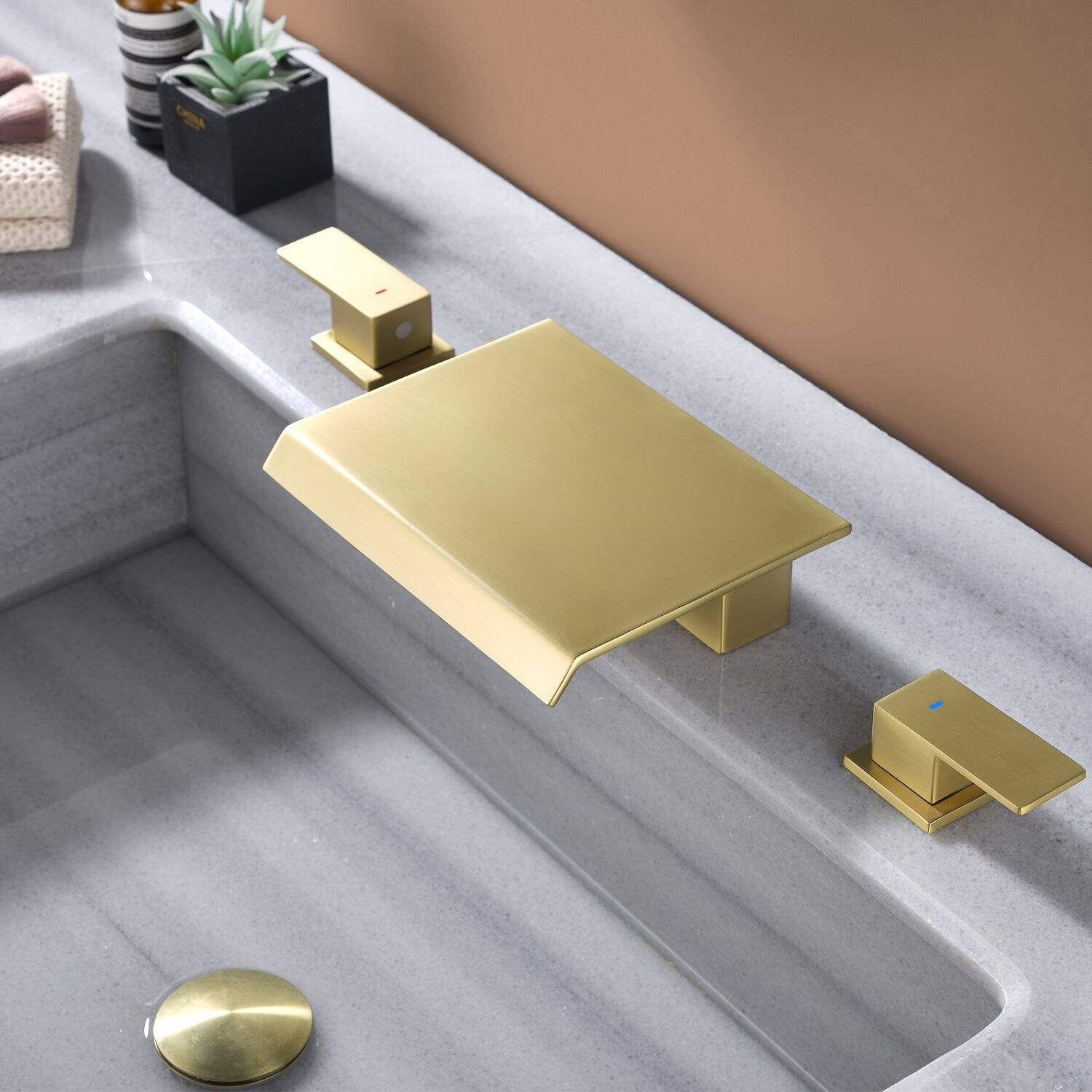 Alt View 1. Boyel Living - Brushed Gold Faucet SUS304 Waterfall Spout cUPC Quick Connect Temporary Shelf - Brushed Gold.