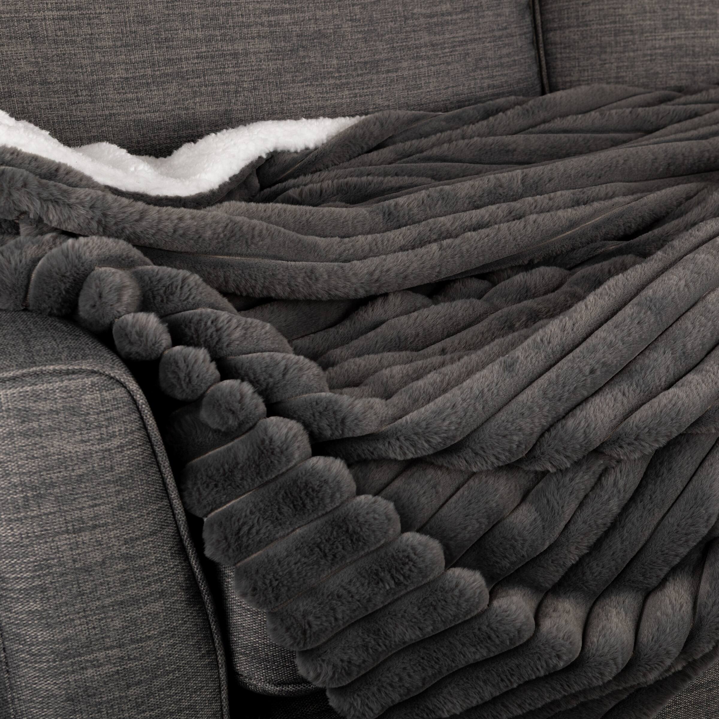 Left. Lavish Home - 60x70in Faux Fur Throw Blanket - Gray.