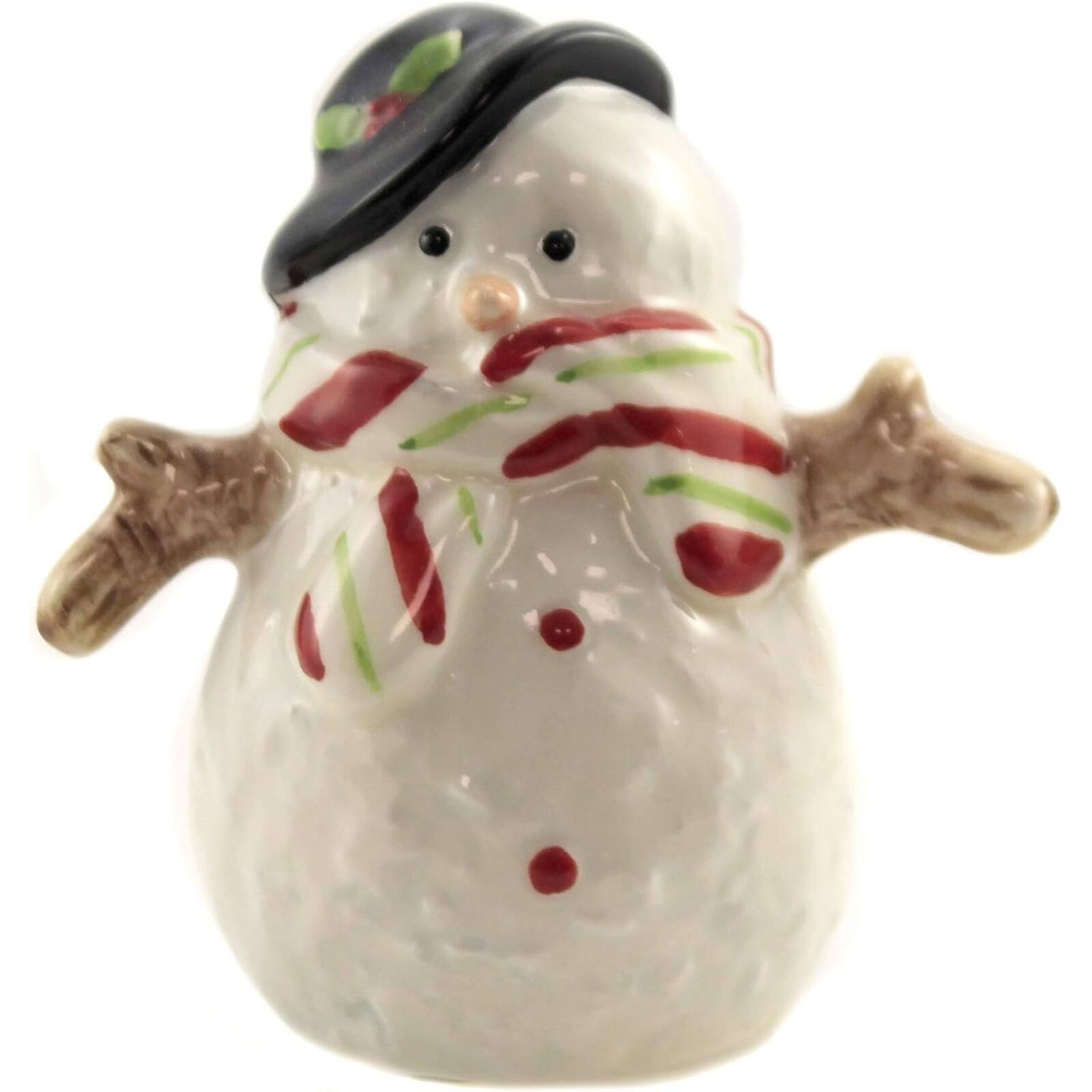 Left. Pacific Trading - Christmas Santa & Snowman North Pole Winter Ceramic Magnetic Salt Pepper Shakers - Multicolor.