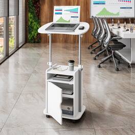 TinyHomie - Techni Mobili Sit-to-Stand Rolling Adjustable Laptop Cart With Storage - White