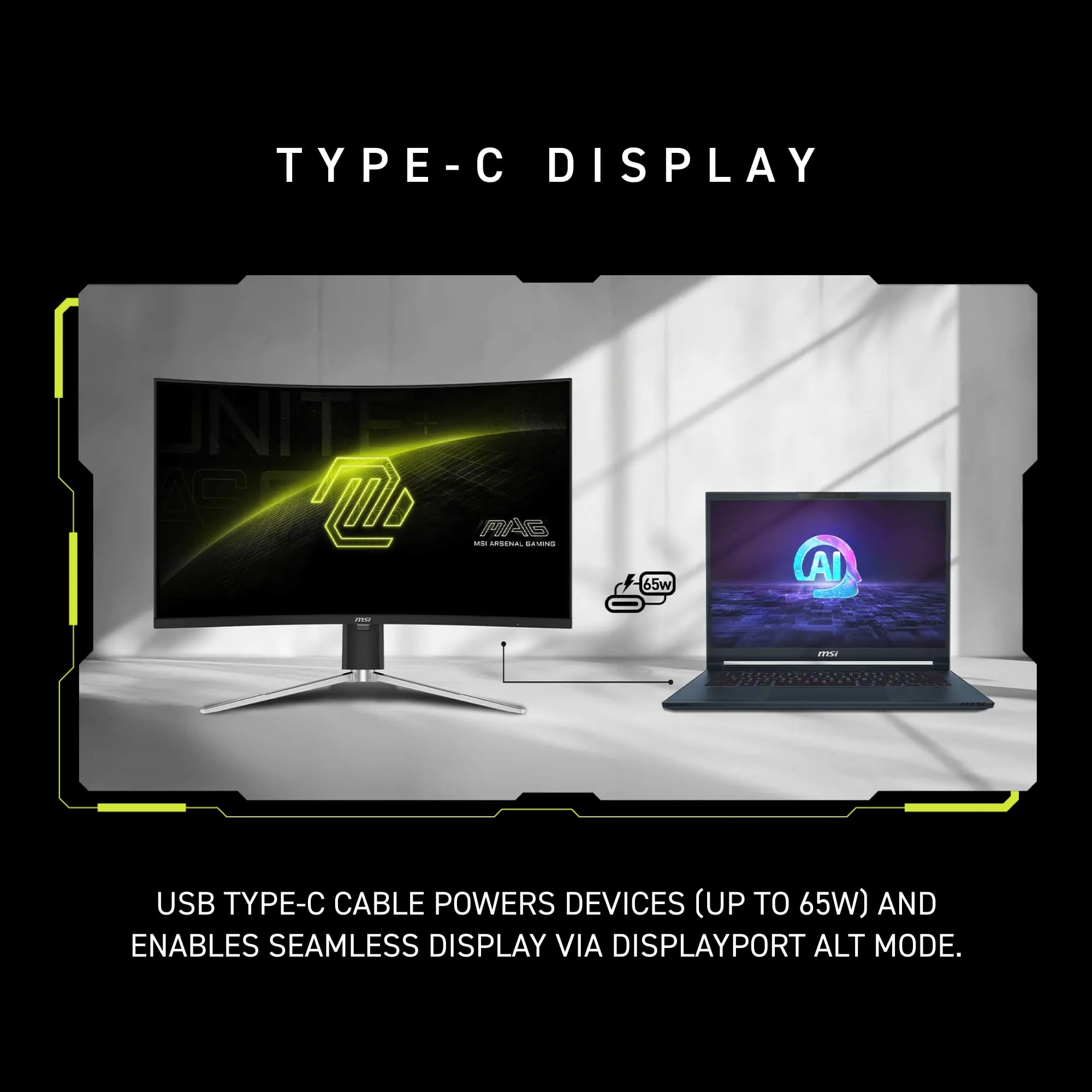 TYPE-C - C DISPLAY UNITE AO - AAS AESONAL ad 65w USB TYPE-C CABLE POWERS DEVICES (UP TO 65W) AND ENABLES SEAMLESS DISPLAY VIA DISPLAYPORT ALT MODE.