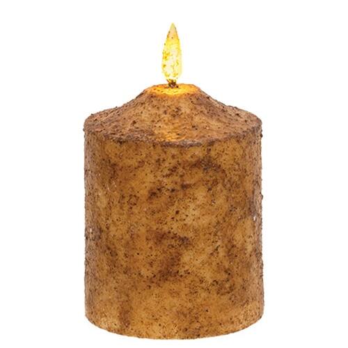 Front. BreeBe - Burnt Ivory Flicker Flame Timer Cake Pillar - 4" - Ivory.