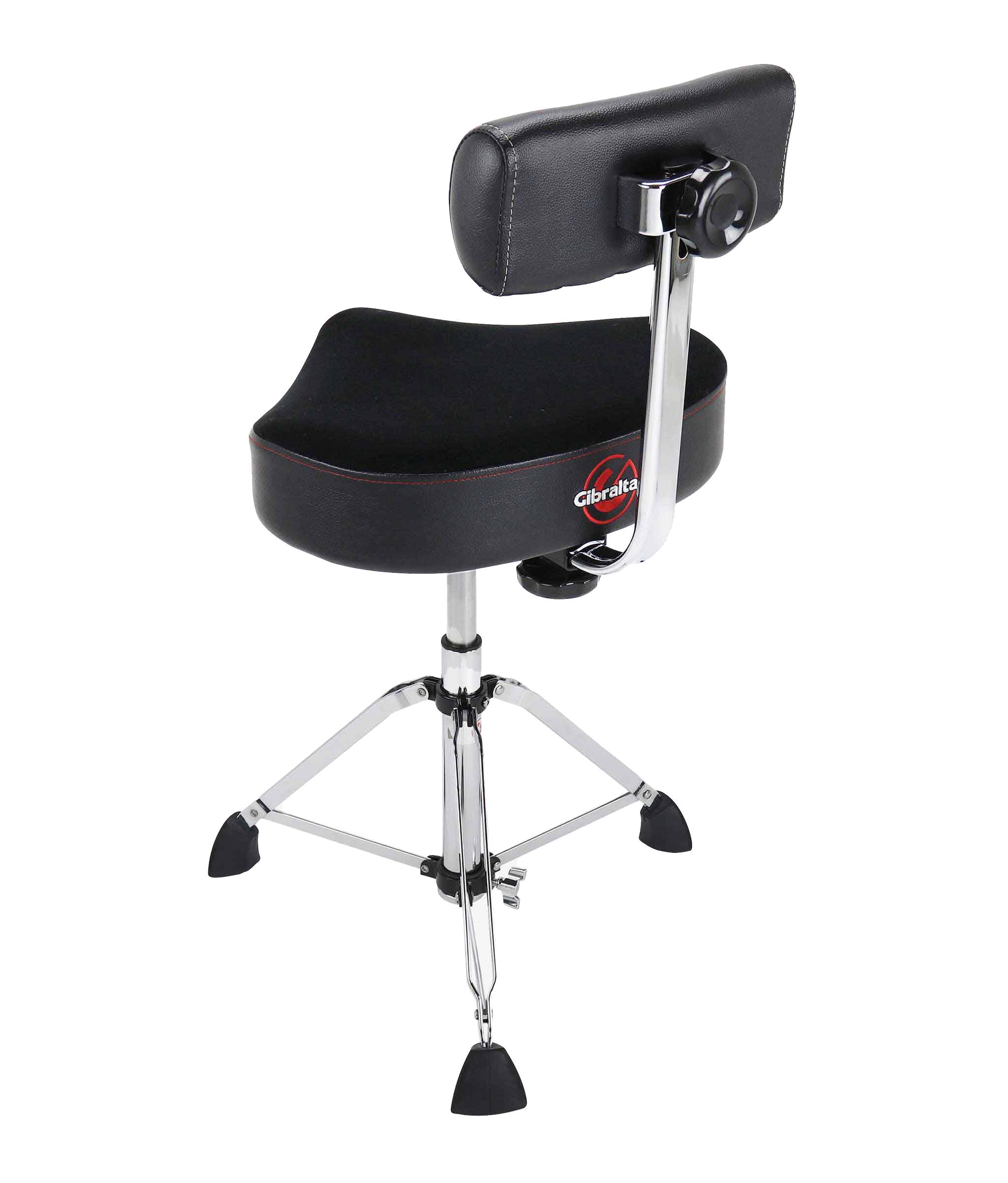 Front. Gibraltar Hardware - 9000 Series Hydraulic Saddle Drum Throne, 17" Cordura Seat, Adjustable Backrest, One-Touch Height Adjustment.