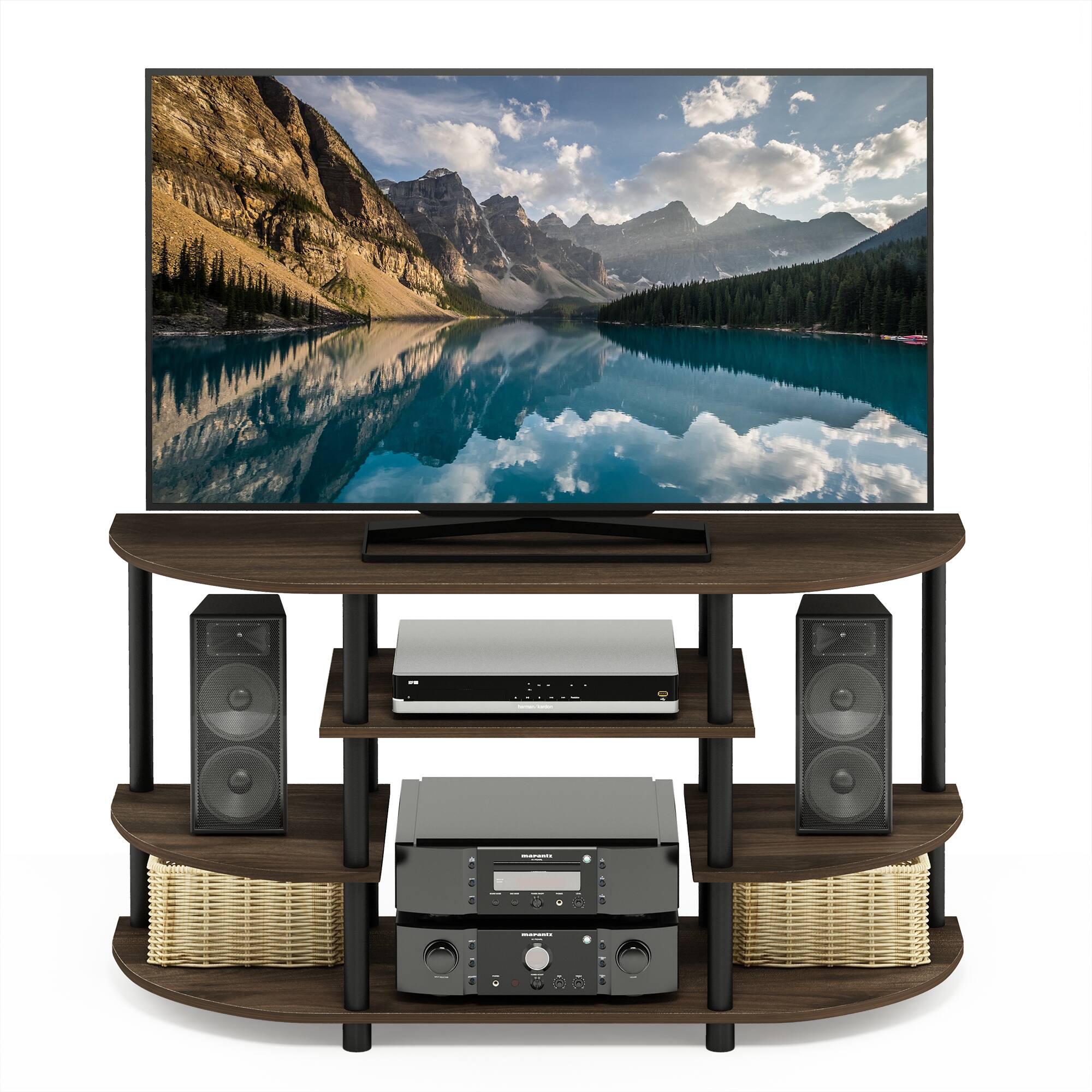 Alt View 4. Furinno - JAYA Simple Design Corner TV Stand - Columbia Walnut/Black.