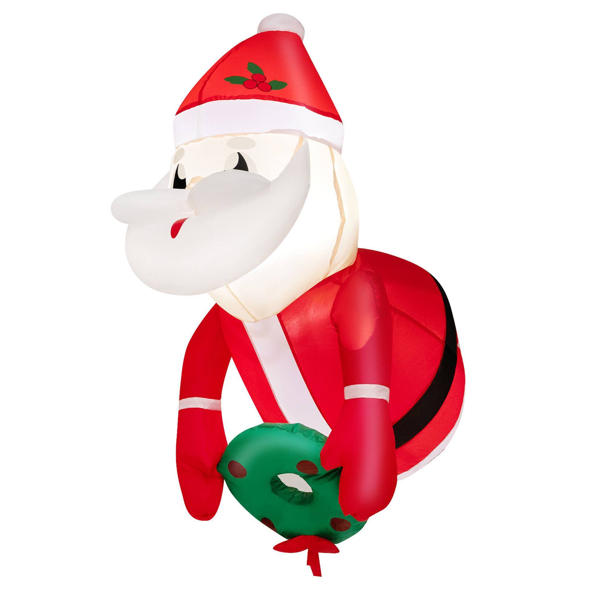 Front. Gymax - Gymax Inflatable Santa Claus Broke Out from Window Blow Up Decorations w/ Built-in LED Lights - Red.