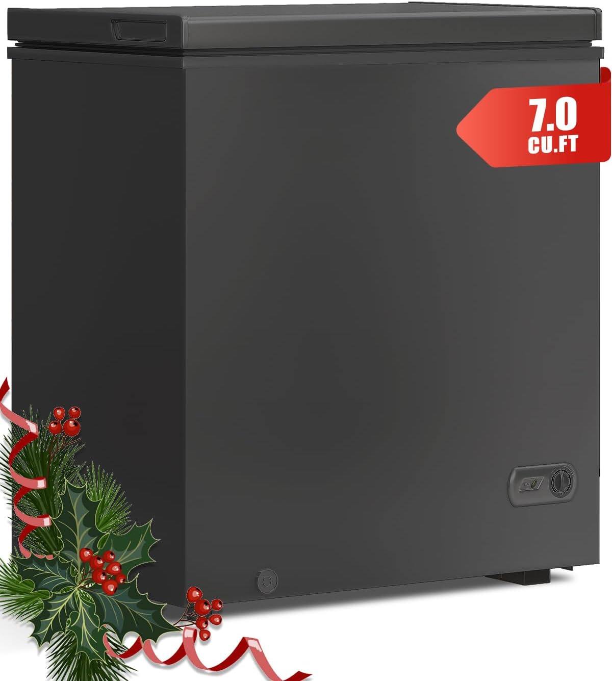 Front. Circus Cirle - 7.0 cu. ft. chest freezer with 7-level adjustable thermostat and removable storage basket (black) - BLACK.
