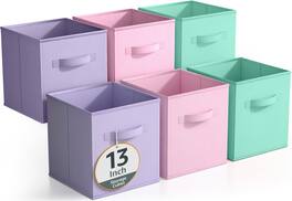 Sorbus - Fabric Storage Cubes - 6 Foldable Storage Bins for Organizing Pantry, Cubbies, Toy Box - Clothes Storage - Pastel Purple, Pink, Teal