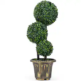 Gymax - 2.5 FT Artificial Boxwood Topiary Tree Sun-Protective Triple Ball ShrubsIndoor - Green