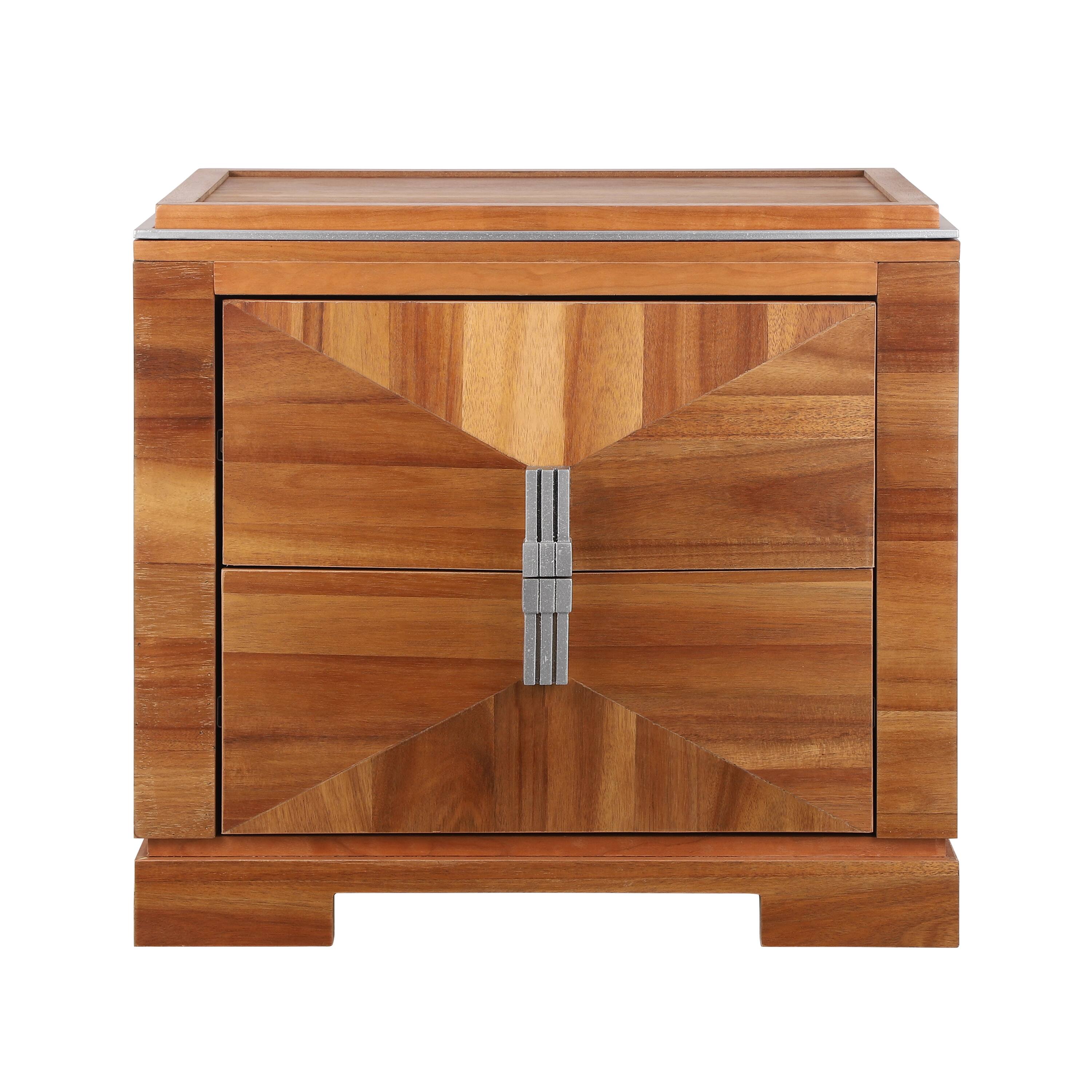 Back. Whisen - 2-Drawer Nightstand,Bedside Table with Diamond Pattern and Heavy-Duty Base - Light Brown.