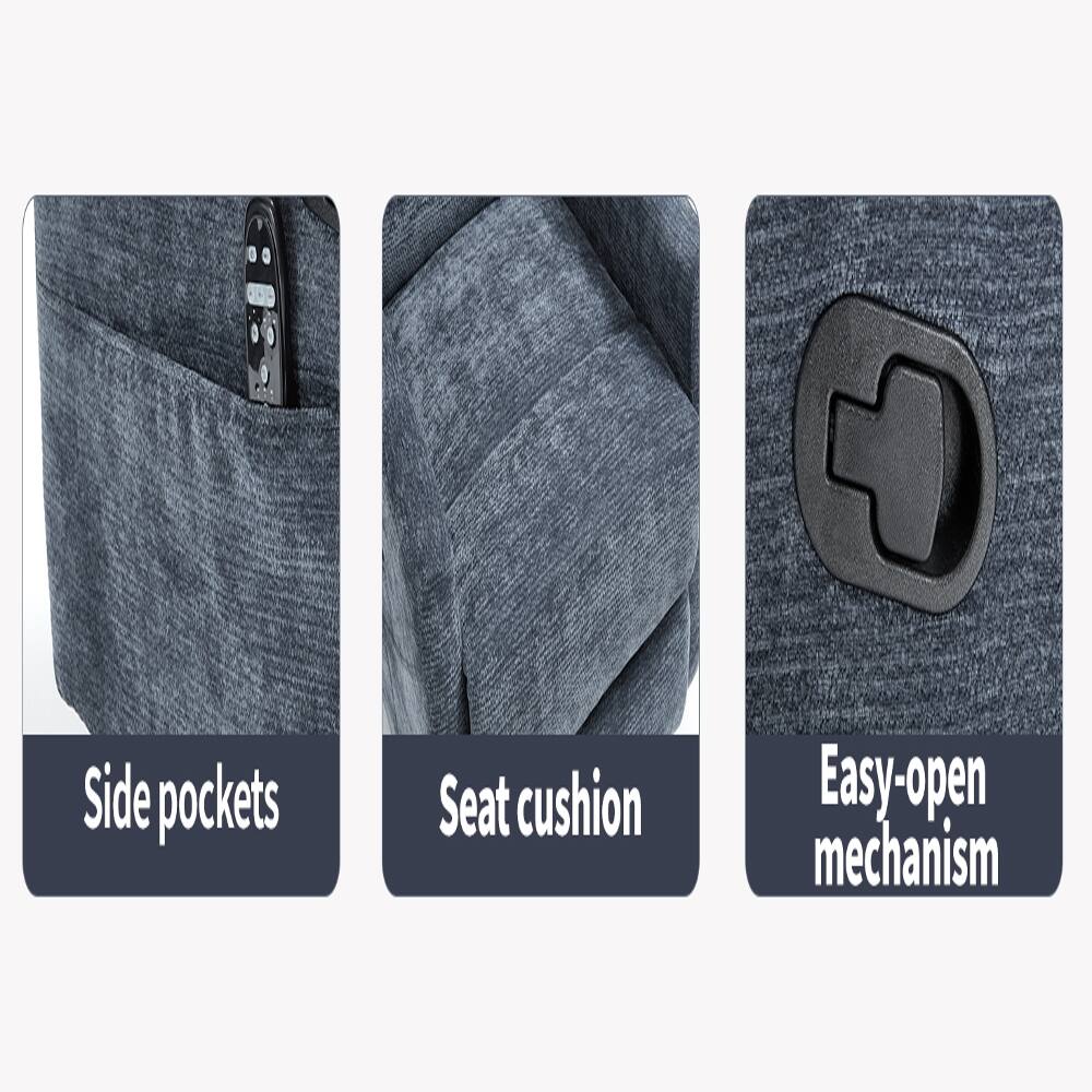 Side pockets  
Seat cushion  
Easy-open mechanism