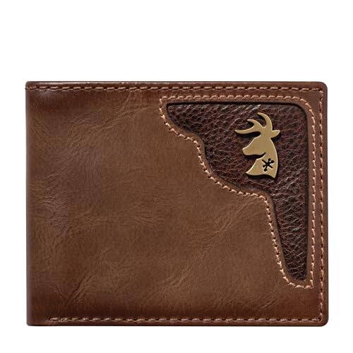 Front. Vulpecula Spade - Deer Ornament Bifold Wallet for Men and Outdoorsmen, Full Grain Cowhide Leather Wallet, Brown - Brown.