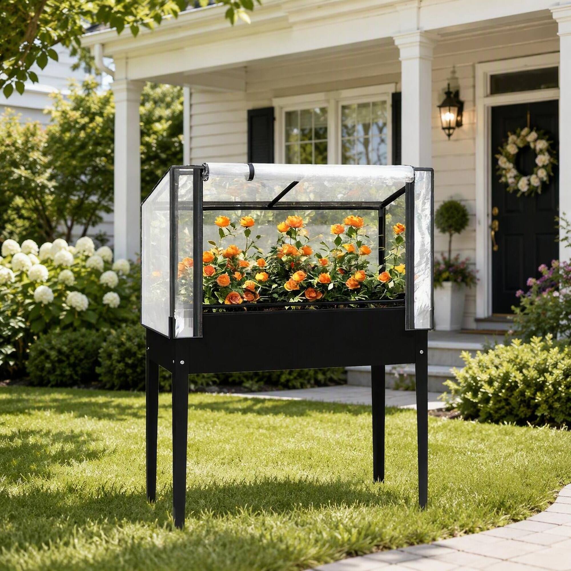 Alt View 1. RYHNUYNE - Raised Garden Bed with Mini Greenhouse Cover, 26 Gallon Elevated Planter Box on Legs for Patio and Backyard, 39.4 - Black.