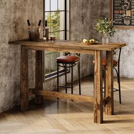 Tribesigns - 63-Inch Bar Table with Solid Wood Construction and Raised Countertop for Kitchen or Home Bar - Rustic Brown