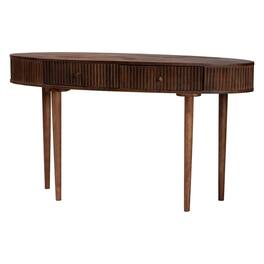 Baxton Studio - Linore Fluted Wood Console Table - 2-Drawer Oval Accent Table for Living Room or Entryway - Dark Walnut Brown