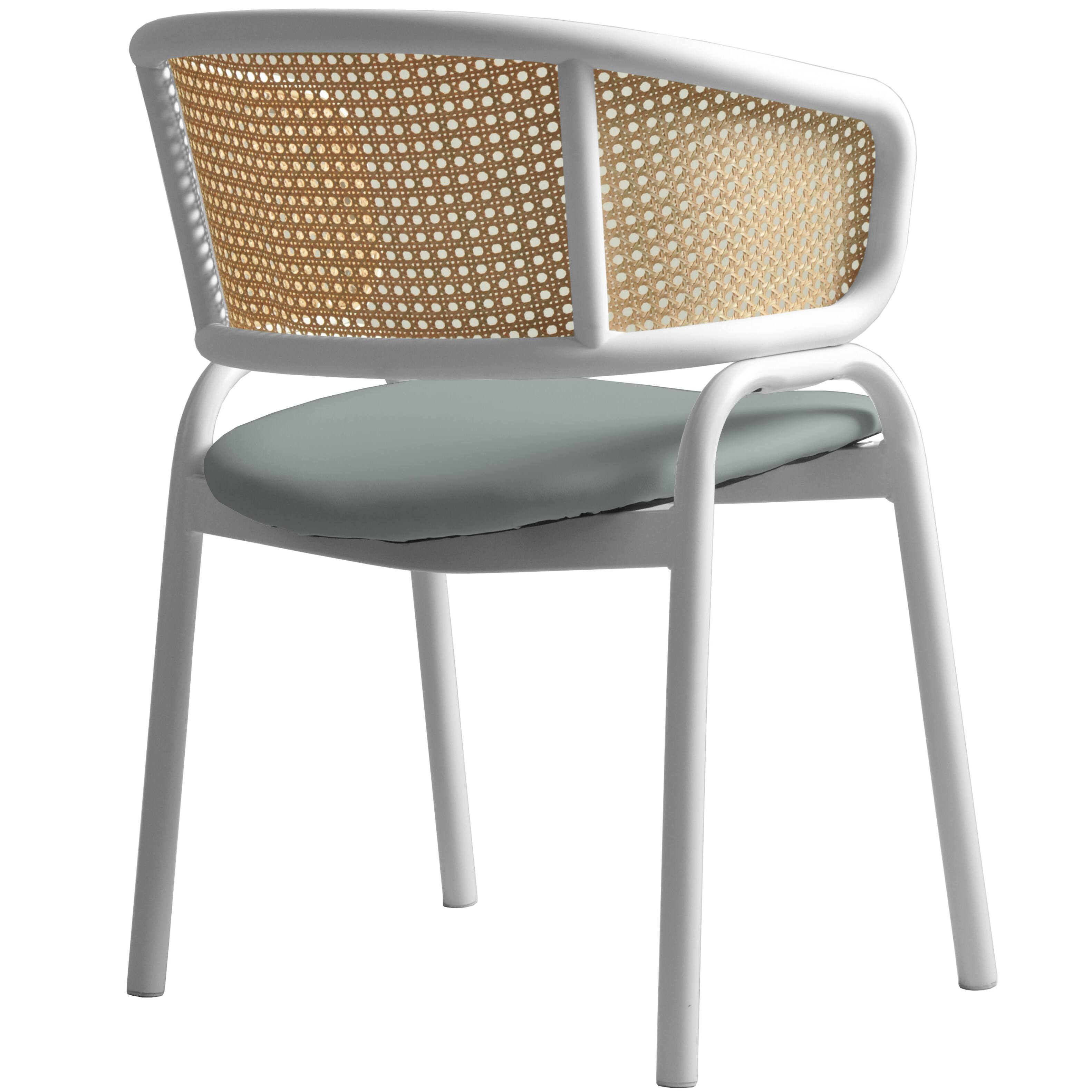 Alt View 6. LeisureMod - Ervilla 2-PCS Contemporary Leather Dining Chair - Ergonomic Rattan Back Kitchen Armchair with White Stainless Steel Legs - Grey.