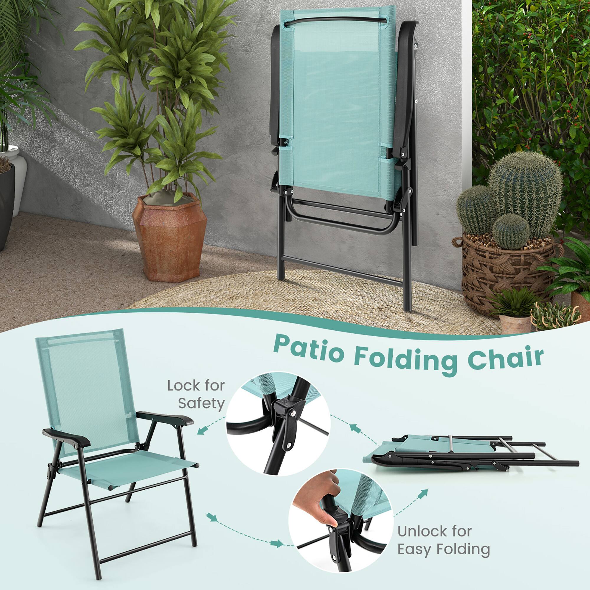 Patio Folding Chair, Lock for Safety, Unlock for Easy Folding