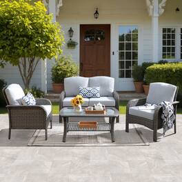 Ovios - 4 PCS Patio Furniture Set, Outdoor Wicker Sofa with Armchairs & Coffee Table for Garden - Gray