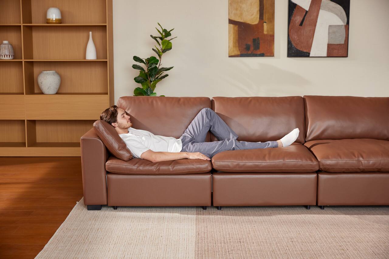 Back. Dyonery - Dyonery 120" Sectional Couches,Modern Modular Sectional Sofa,with Comfy Deep Seats,Fluffy L-Shape PU Leather Sofa Couch - Brown.