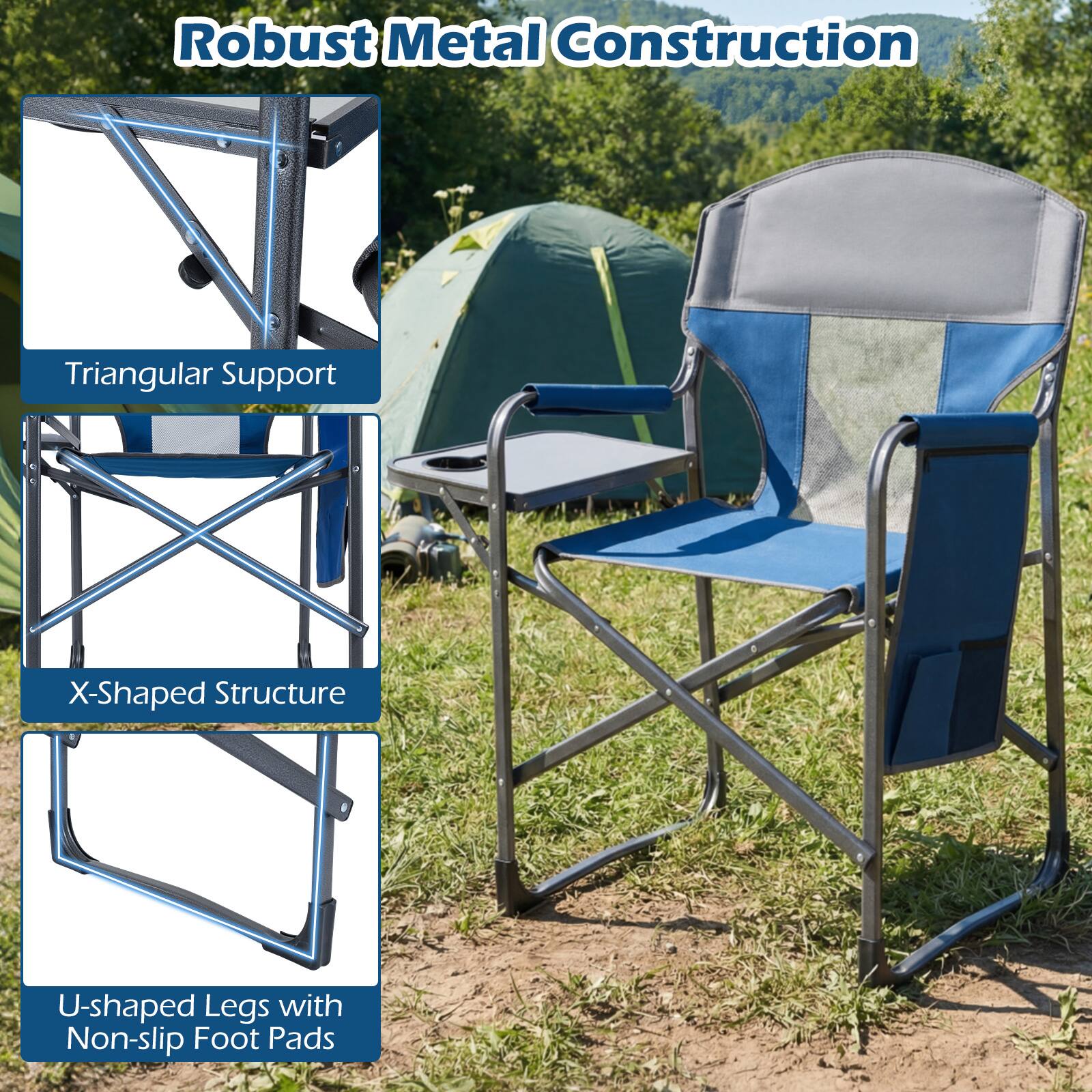 Robust Metal Construction

- Triangular Support
- X-Shaped Structure
- U-shaped Legs with Non-slip Foot Pads