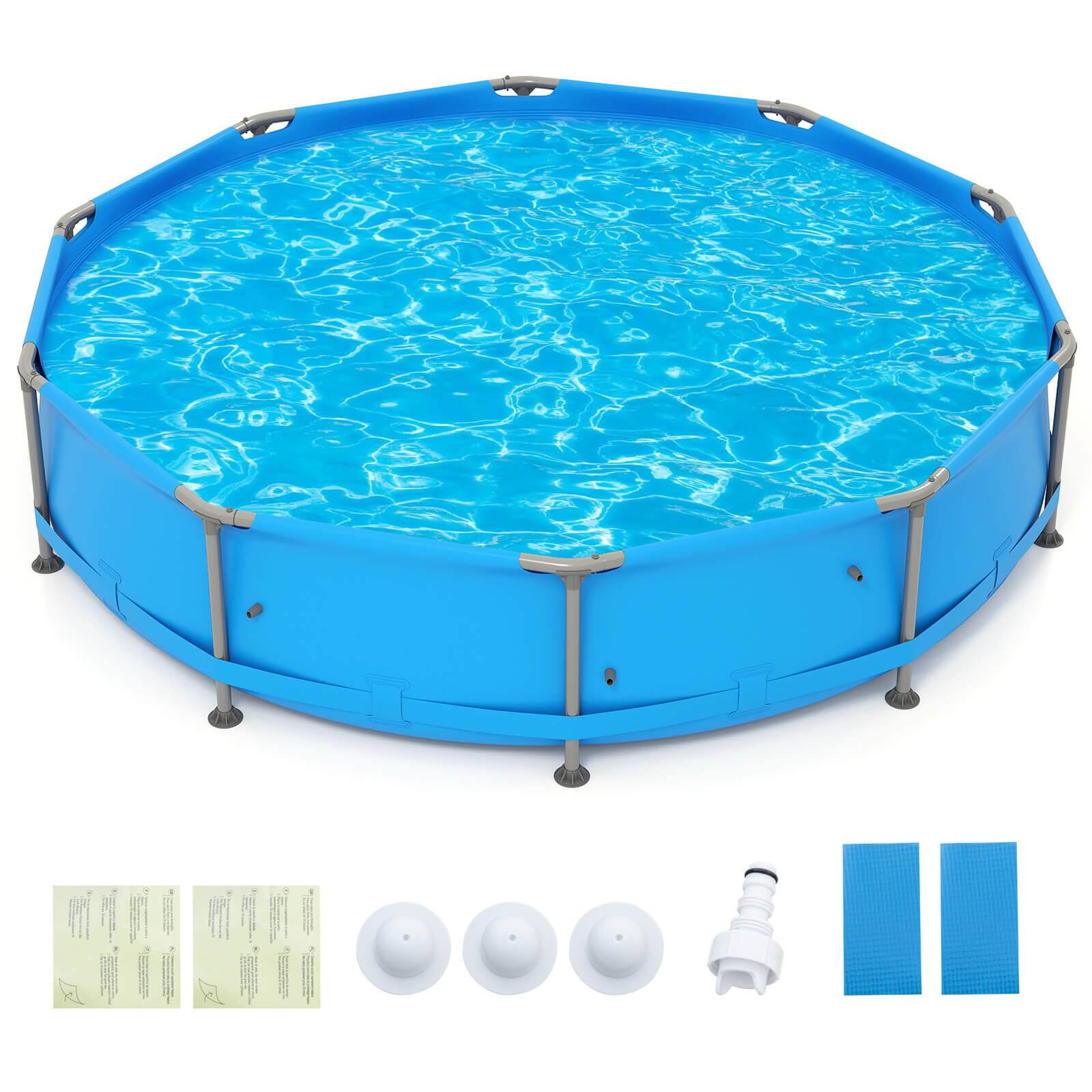 Front. Costway - Costway 1617 Gal Outdoor Family Swimming Pool with Metal Frame Multi-layer PVC Fabric - Blue.