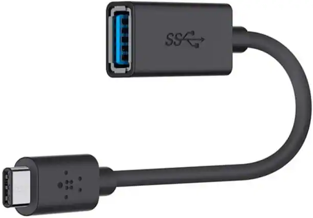 Front. Belkin - USB-C to USB 3.0 Adapter with Charging and 10Gbps Data Transfer, Compatible with Apple and Chromebook Devices 5-Inch - Black.