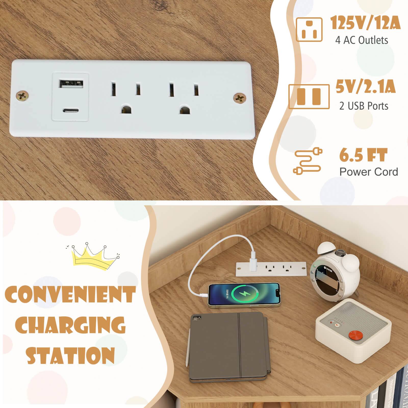 125V/12A  
4 AC Outlets  
5V/2.1A  
2 USB Ports  
6.5 FT Power Cord  
CONVENIENT CHARGING STATION