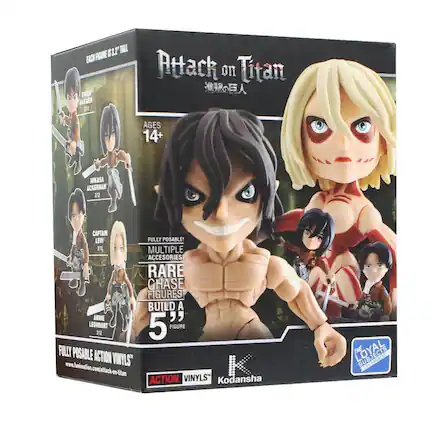 I 12 TALL CH FIGURE EREN JAEGER Pttach on Titan AGES 14+ MIKASA ACKERMAN 2 CAPTAIN LEWF FULLY POSABLE! 212 MULTIPLE ACCESORIES RARE GHASE FIGURES! BUILD A ANNIE " LEONHART 5 FIGURE 2 FULLY POSABLE ACTION VINYLS" www.lunimation.comattack-on-titan ACTION VINYLS" Kodansha THE SUBJECTS LOS