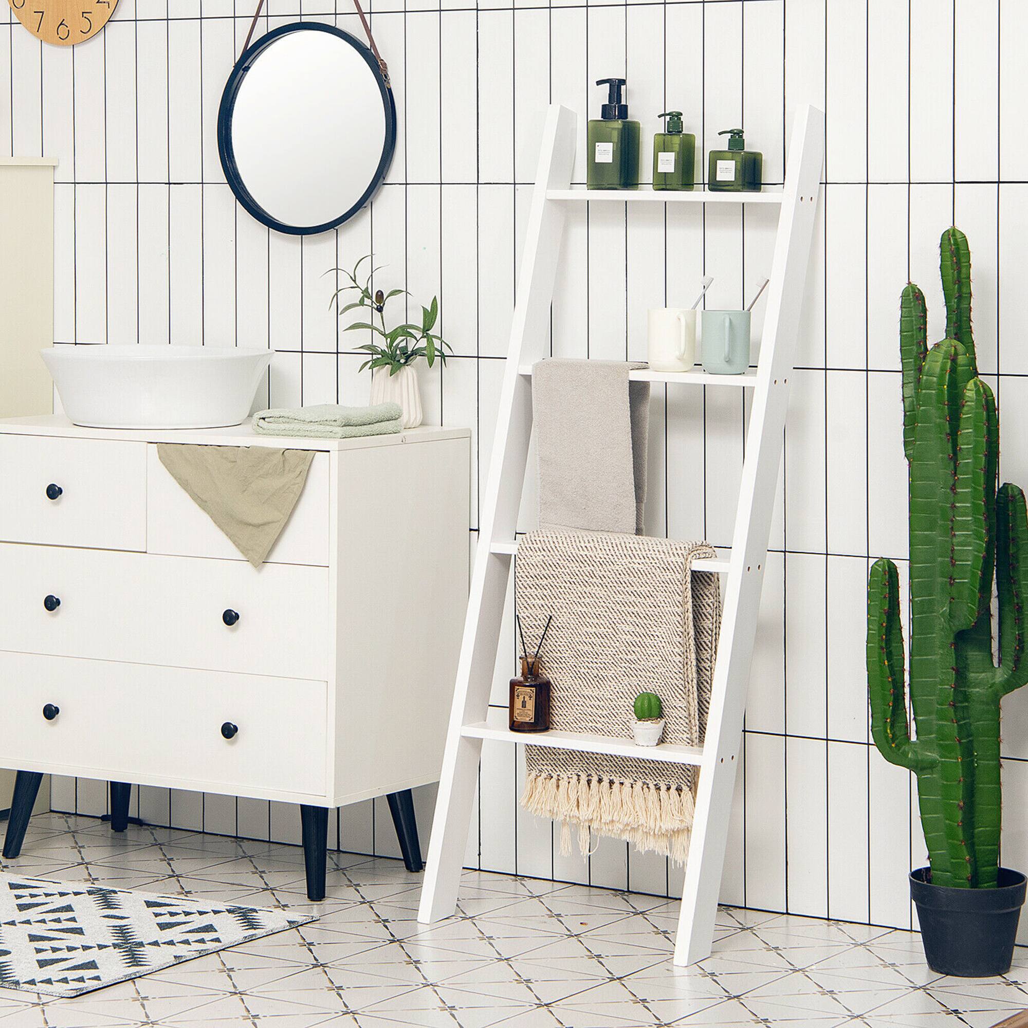 Alt View 3. Costway - Costway Wall Leaning Blanket Ladder Wood Decorative Quilt Blankets Holder Rack - White.