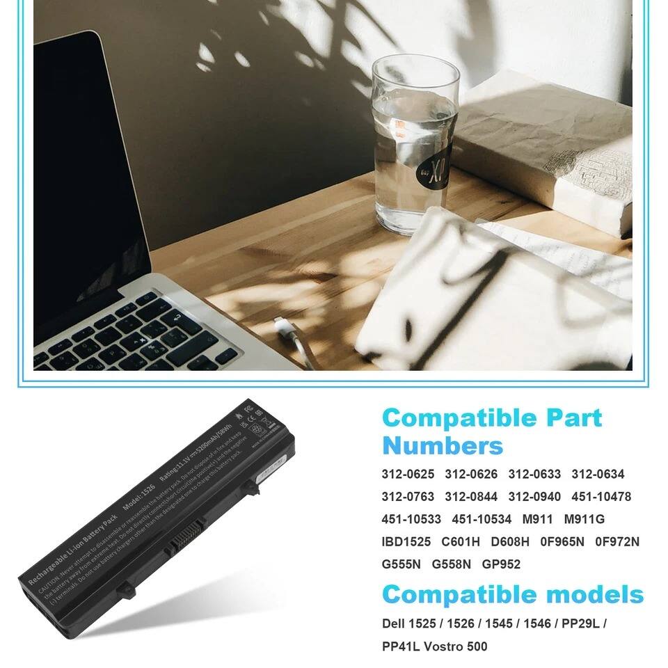 Sure, here is the corrected and grouped text:

---

**XI 3 9 1 ad IV r5200mAh/S8Wh thenegatien Rating:11 n sposes to a 1526 Dack 10 Model: the Pack essemble directly - 2 thas Battery not Ds e T Eisa heal . L attemot from notusebattery Rechargeabl CAUTION Never DATY S3Y Do not 1 terminals**

**Compatible Part Numbers:**
- 312-0625
- 312-0626
- 312-0633
- 312-0634
- 312-0763
- 312-0844
- 312-0940
- 451-10478
- 451-10533
- 451-10534
- M911
- M911G
- IBD1525
- C601H
- D608H
- OF