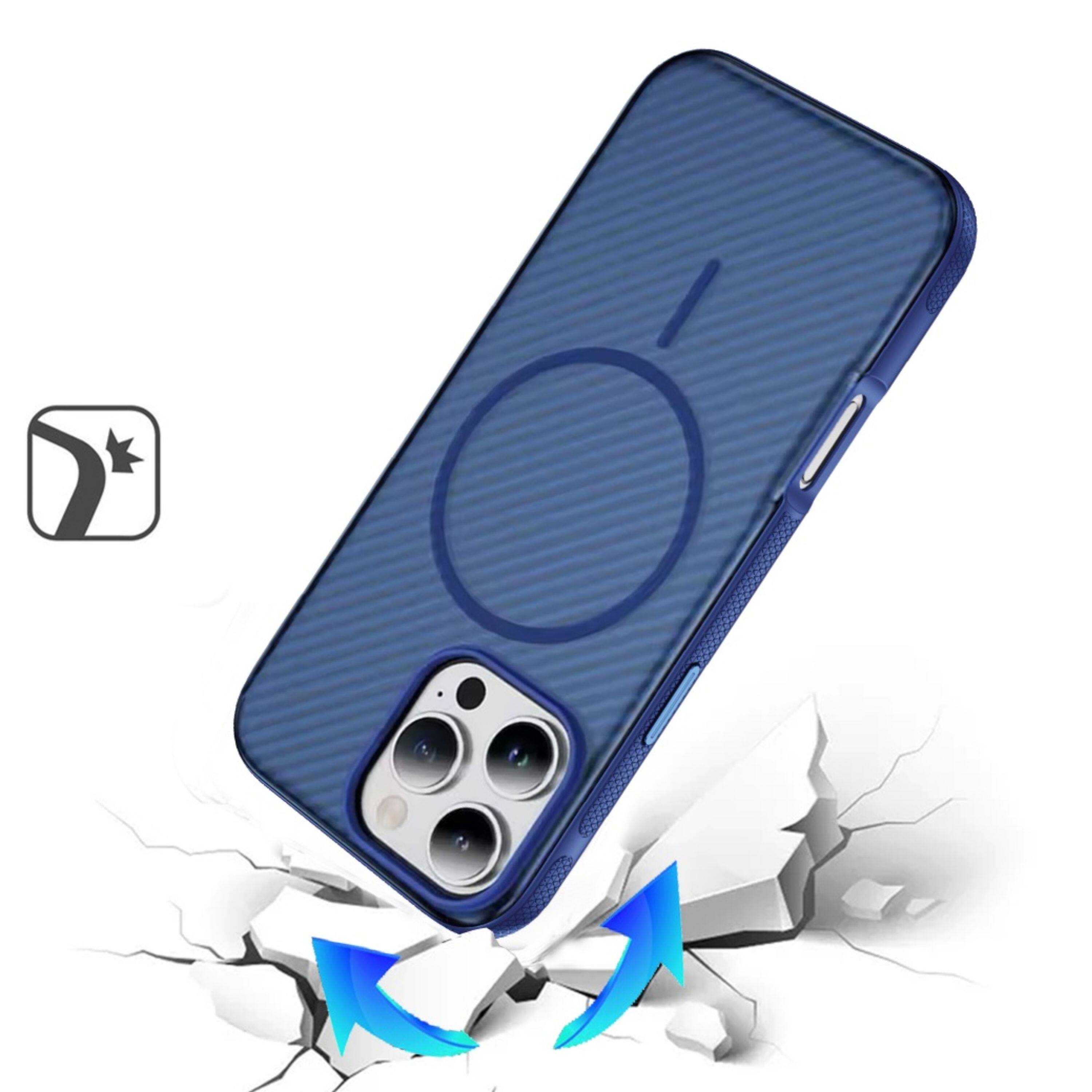 Left. Kitcheniva - Translucent Carbon Magnetic Circle Phone Case With Tempered Glass For iPhone 16 Pro Max Blue - Blue.