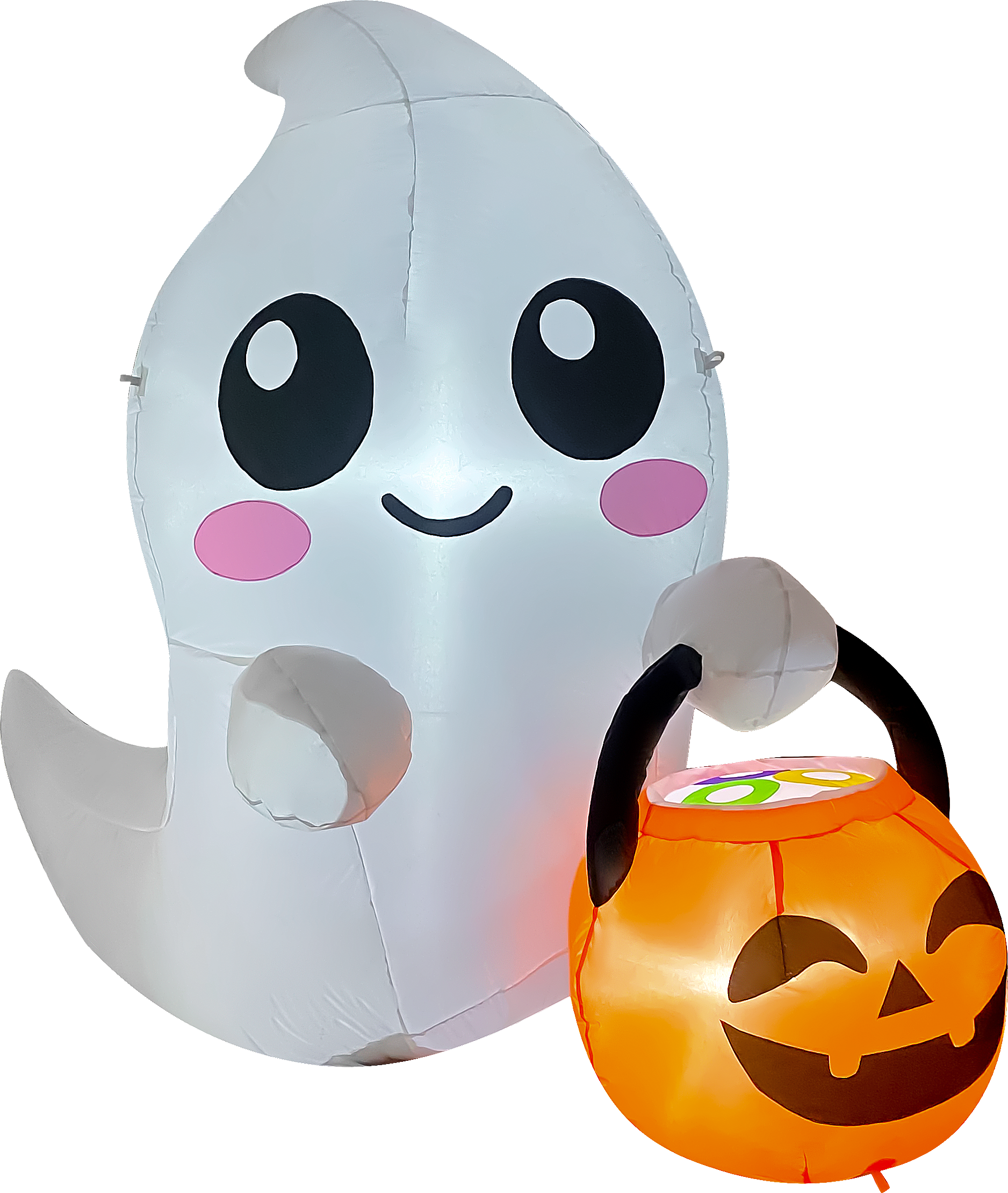GOOSH Inflatables - GOOSH 5FT Inflatable Cute Ghost with Pumpkin Bucket – Light-Up Halloween Yard Decoration - White